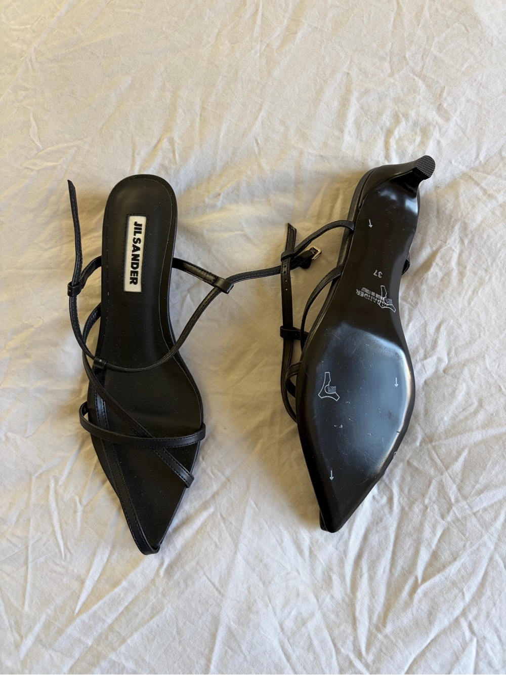 Jil Sander Black Pointed Toe Strappy Slingback Heels